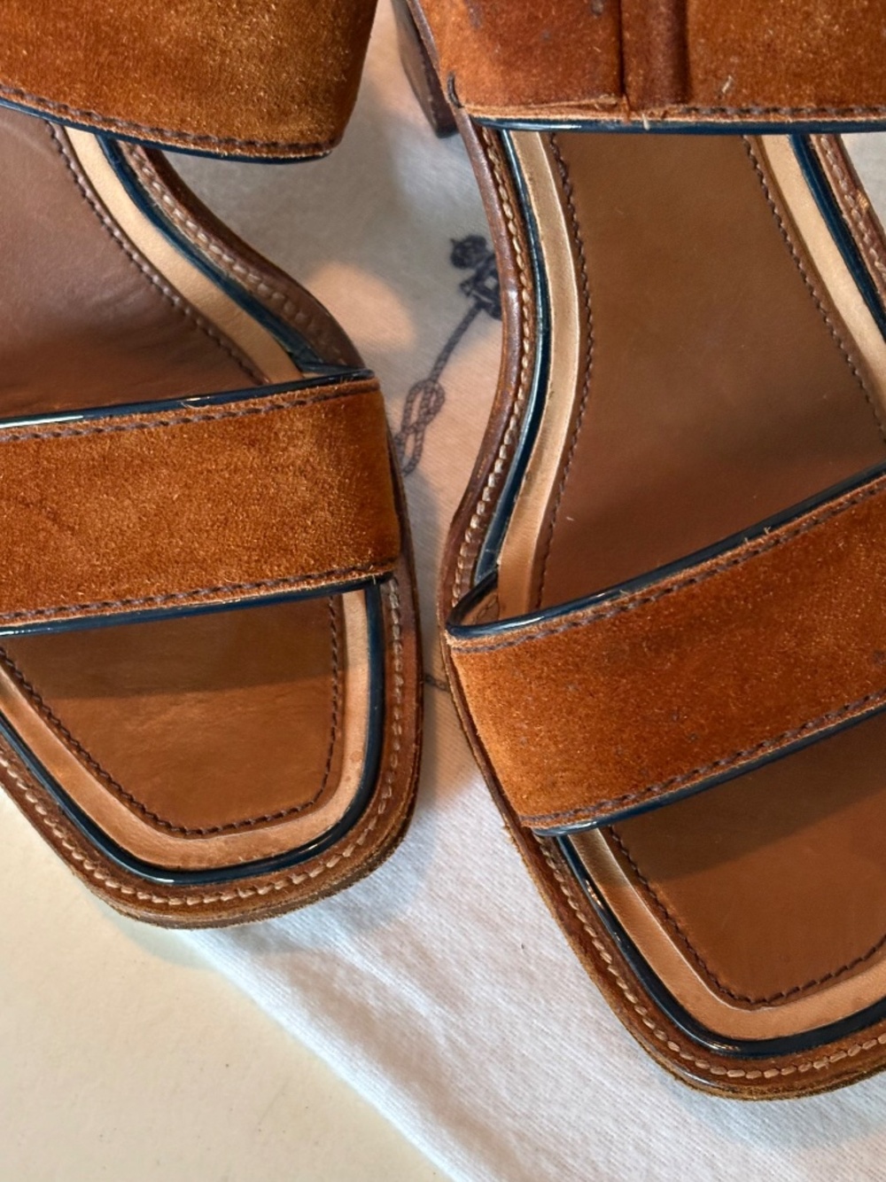 Prada Stacked Heel Sandals Size 37.5 (7.5 US) Brown Suede excellent condition - Picture 7 of 8